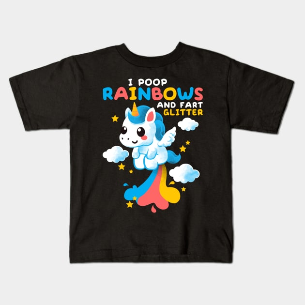 Unicorn pooping rainbows Kids T-Shirt by NemiMakeit